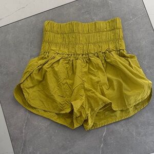 FP Movement by Free People  High-Waist Smocked chartreuse yellow Athletic Shorts